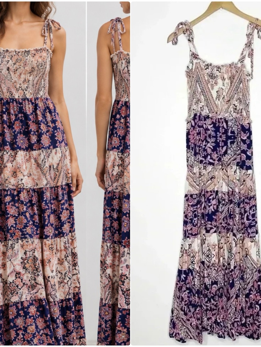 Abel The Label Anthropologie Tiered Patchwork Maxi Dress Size XS